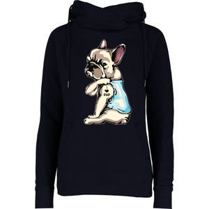 French Bulldog Tattoos I Love Dad Sitting Gift Fathers Day Womens Funnel Neck Pullover Hood