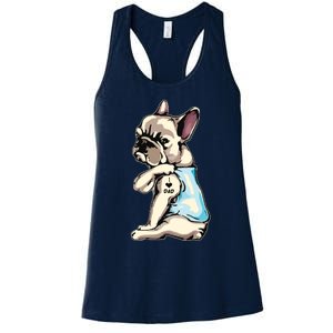 French Bulldog Tattoos I Love Dad Sitting Gift Fathers Day Women's Racerback Tank