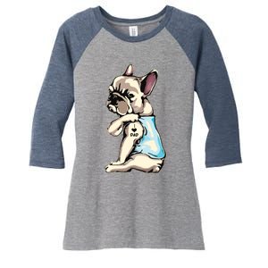 French Bulldog Tattoos I Love Dad Sitting Gift Fathers Day Women's Tri-Blend 3/4-Sleeve Raglan Shirt