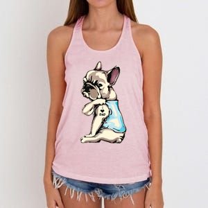 French Bulldog Tattoos I Love Dad Sitting Gift Fathers Day Women's Knotted Racerback Tank