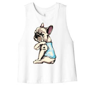 French Bulldog Tattoos I Love Dad Sitting Gift Fathers Day Women's Racerback Cropped Tank