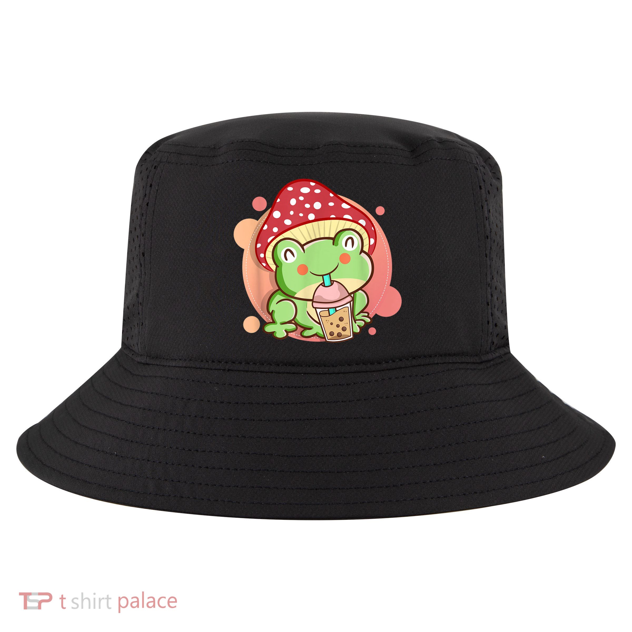 Frog Boba Tea Bubble Mushroom Hat Cottagecore Aesthetic Frog Cool Comfort Performance Bucket Hat