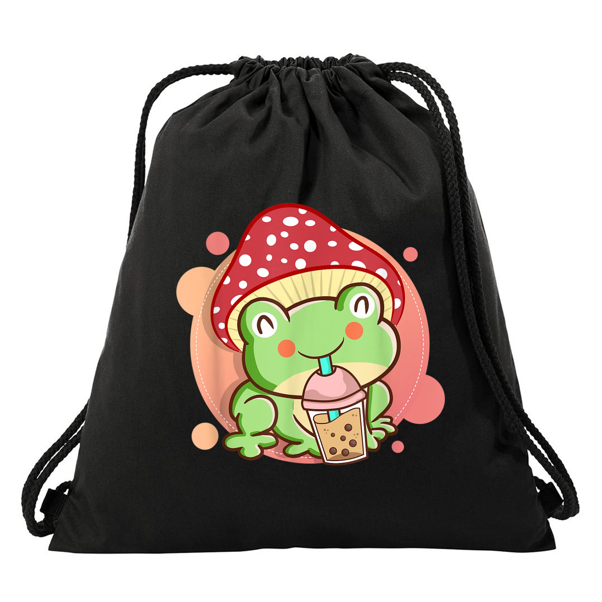 Frog Boba Tea Bubble Mushroom Hat Cottagecore Aesthetic Frog Drawstring Bag