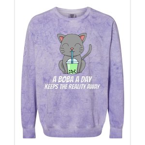 Funny Bubble Tea Cute Tee Cat Drinking Milk Tea Colorblast Crewneck Sweatshirt