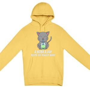 Funny Bubble Tea Cute Tee Cat Drinking Milk Tea Premium Pullover Hoodie