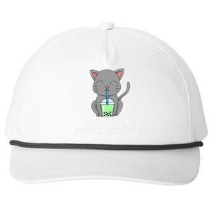 Funny Bubble Tea Cute Tee Cat Drinking Milk Tea Snapback Five-Panel Rope Hat