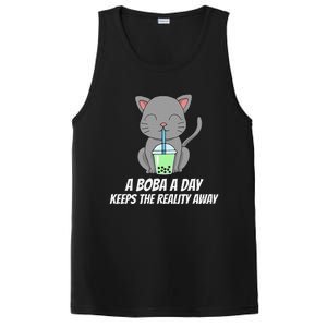 Funny Bubble Tea Cute Tee Cat Drinking Milk Tea PosiCharge Competitor Tank