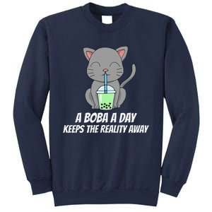 Funny Bubble Tea Cute Tee Cat Drinking Milk Tea Sweatshirt