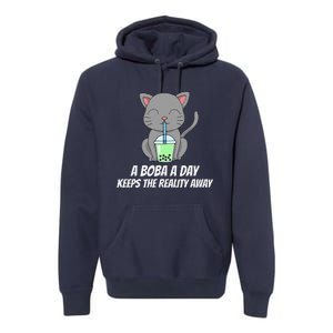 Funny Bubble Tea Cute Tee Cat Drinking Milk Tea Premium Hoodie