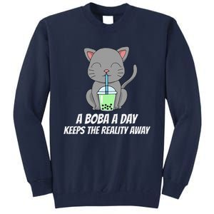 Funny Bubble Tea Cute Tee Cat Drinking Milk Tea Tall Sweatshirt