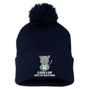 Funny Bubble Tea Cute Tee Cat Drinking Milk Tea Pom Pom 12in Knit Beanie