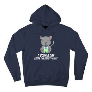 Funny Bubble Tea Cute Tee Cat Drinking Milk Tea Tall Hoodie