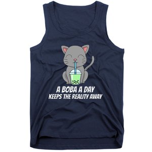 Funny Bubble Tea Cute Tee Cat Drinking Milk Tea Tank Top