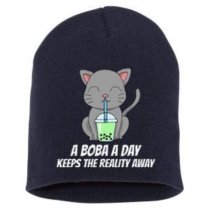 Funny Bubble Tea Cute Tee Cat Drinking Milk Tea Short Acrylic Beanie