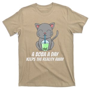 Funny Bubble Tea Cute Tee Cat Drinking Milk Tea T-Shirt