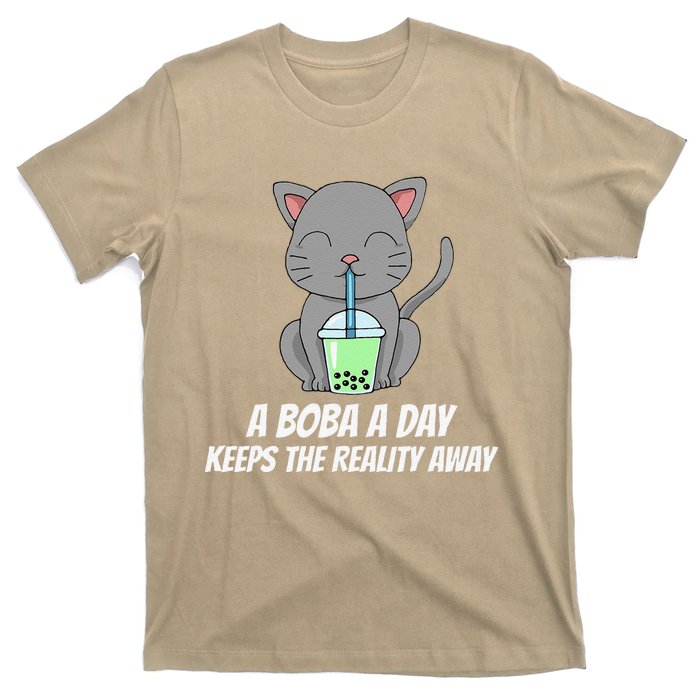 Funny Bubble Tea Cute Tee Cat Drinking Milk Tea T-Shirt