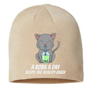 Funny Bubble Tea Cute Tee Cat Drinking Milk Tea Sustainable Beanie