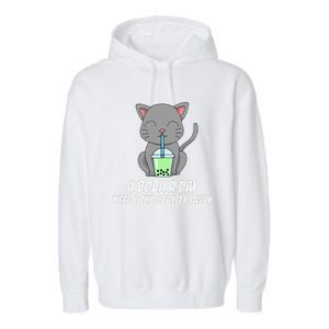 Funny Bubble Tea Cute Tee Cat Drinking Milk Tea Garment-Dyed Fleece Hoodie