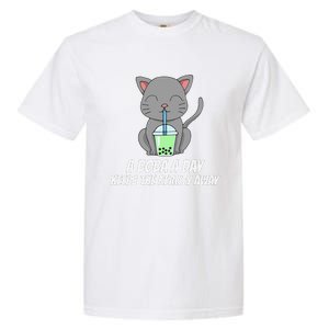 Funny Bubble Tea Cute Tee Cat Drinking Milk Tea Garment-Dyed Heavyweight T-Shirt