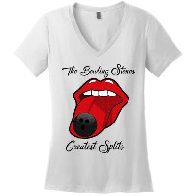 Funny Bowling The Bowling Stones Design Women's V-Neck T-Shirt