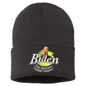 Funny Biden The Quicker Fer Upper Women Men Sustainable Knit Beanie