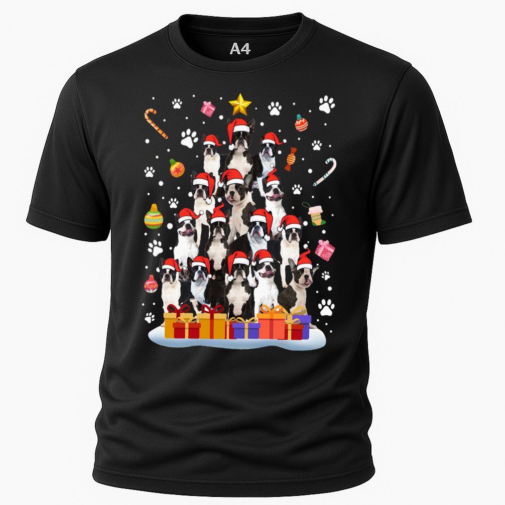 Funny Boston Terrier Dog Ugly Sweater Christmas Tree Xmas Cooling Performance Crew T-Shirt