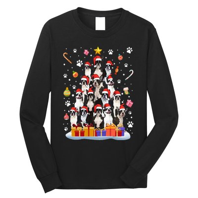 Funny Boston Terrier Dog Ugly Sweater Christmas Tree Xmas Long Sleeve Shirt