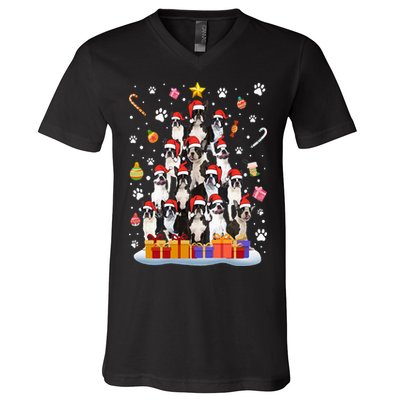 Funny Boston Terrier Dog Ugly Sweater Christmas Tree Xmas V-Neck T-Shirt