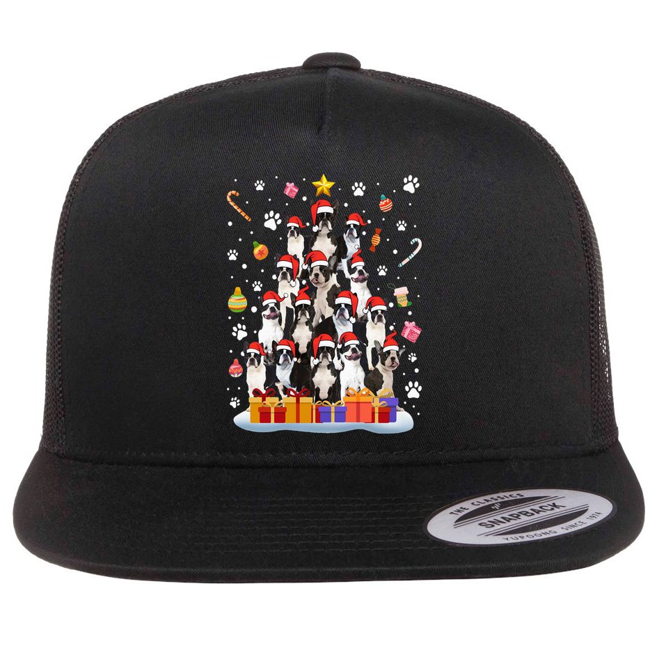 Funny Boston Terrier Dog Ugly Sweater Christmas Tree Xmas Flat Bill Trucker Hat
