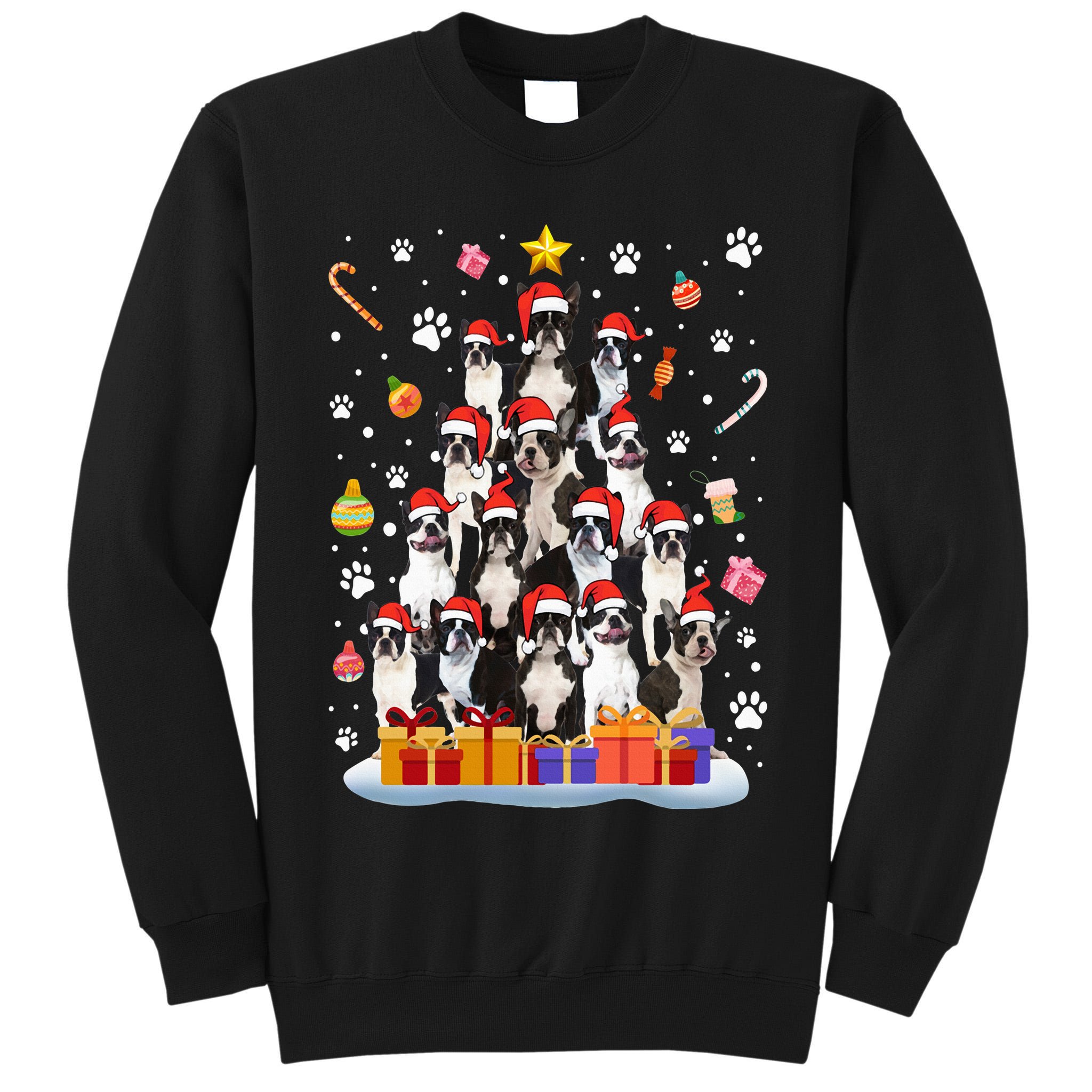 Funny Boston Terrier Dog Ugly Sweater Christmas Tree Xmas Tall Sweatshirt