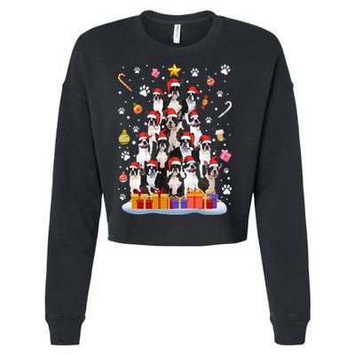 Funny Boston Terrier Dog Ugly Sweater Christmas Tree Xmas Cropped Pullover Crew