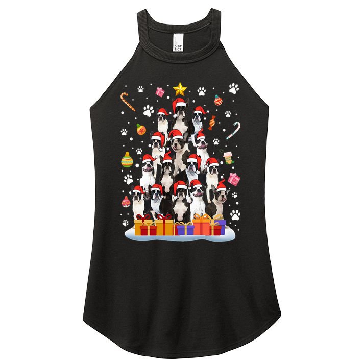 Funny Boston Terrier Dog Ugly Sweater Christmas Tree Xmas Women's Perfect Tri Rocker Tank