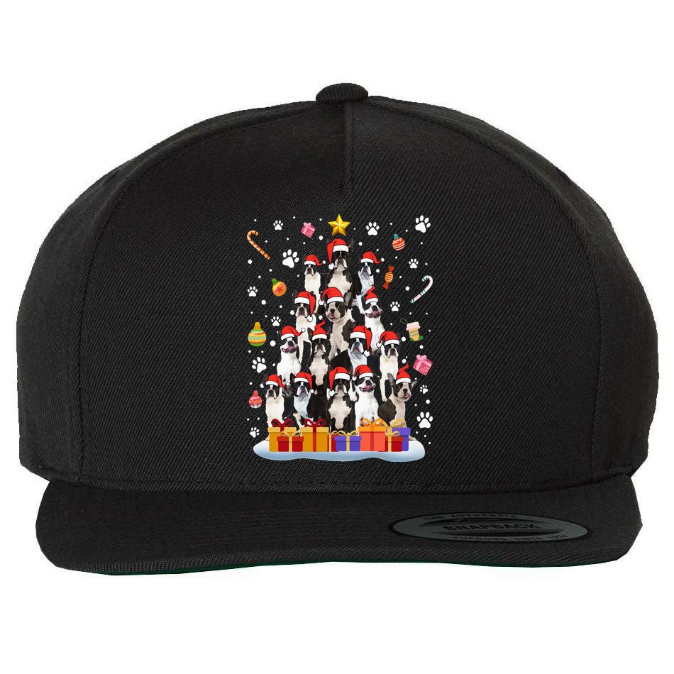 Funny Boston Terrier Dog Ugly Sweater Christmas Tree Xmas Wool Snapback Cap