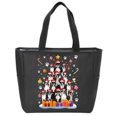 Funny Boston Terrier Dog Ugly Sweater Christmas Tree Xmas Zip Tote Bag