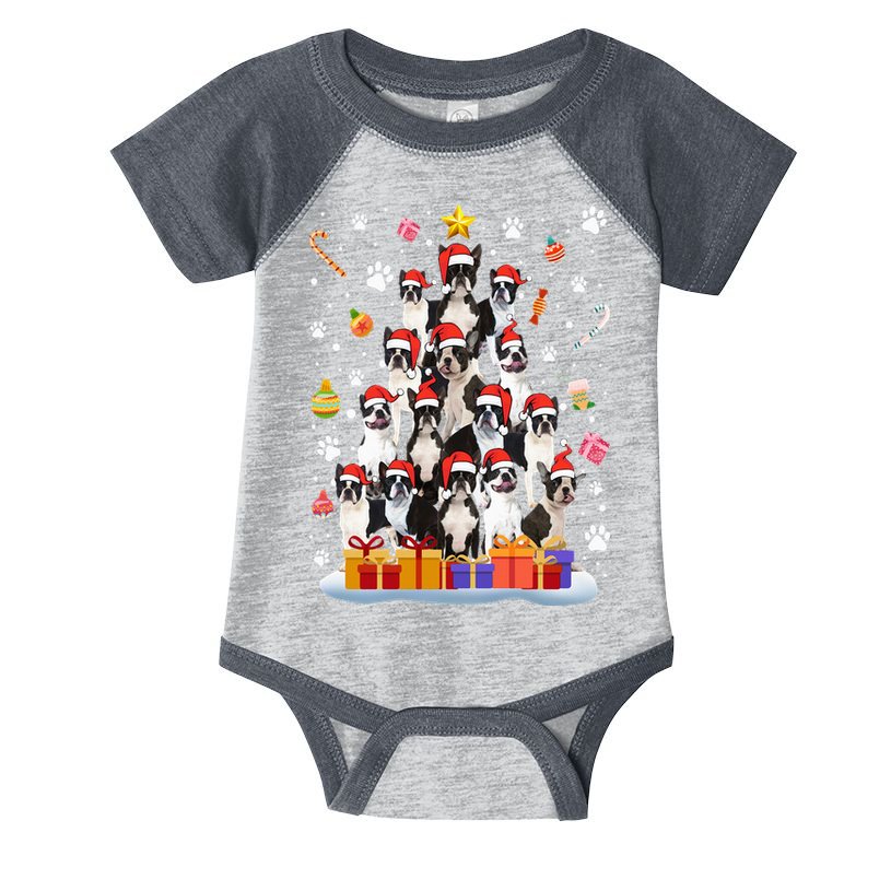 Funny Boston Terrier Dog Ugly Sweater Christmas Tree Xmas Infant Baby Jersey Bodysuit