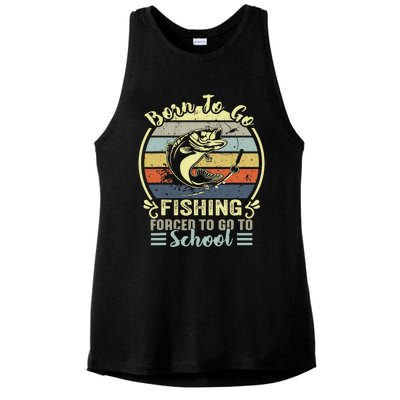 Funny Born To Go Fishing Bass Fish Fisherman Ladies PosiCharge Tri-Blend Wicking Tank