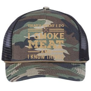 Funny BBQ Thats What I Do I Smoke Meat And I Know Things Retro Rope Trucker Hat Cap