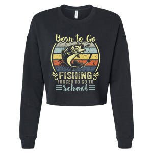 Funny Born To Go Fishing Bass Fish Fisherman Kids Cropped Pullover Crew