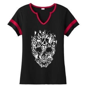 Funny Boston Terrier Skull Dog Skeleton Halloween Ladies Halftime Notch Neck Tee