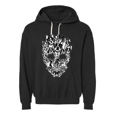 Funny Boston Terrier Skull Dog Skeleton Halloween Garment-Dyed Fleece Hoodie