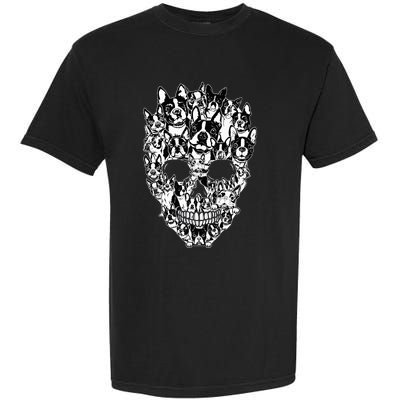 Funny Boston Terrier Skull Dog Skeleton Halloween Garment-Dyed Heavyweight T-Shirt