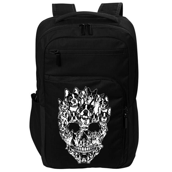 Funny Boston Terrier Skull Dog Skeleton Halloween Impact Tech Backpack