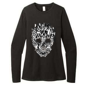 Funny Boston Terrier Skull Dog Skeleton Halloween Womens CVC Long Sleeve Shirt