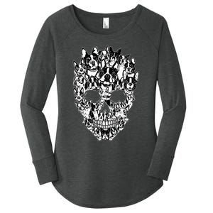 Funny Boston Terrier Skull Dog Skeleton Halloween Women's Perfect Tri Tunic Long Sleeve Shirt