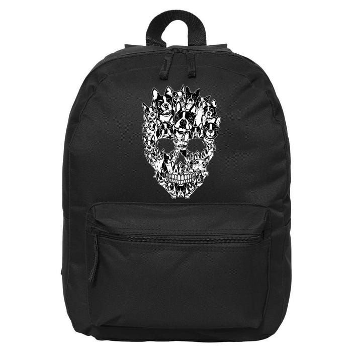 Funny Boston Terrier Skull Dog Skeleton Halloween 16 in Basic Backpack