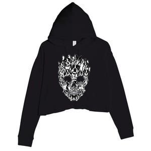 Funny Boston Terrier Skull Dog Skeleton Halloween Crop Fleece Hoodie