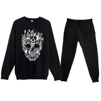 Funny Boston Terrier Skull Dog Skeleton Halloween Premium Crewneck Sweatsuit Set