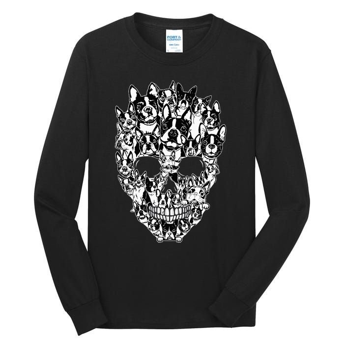 Funny Boston Terrier Skull Dog Skeleton Halloween Tall Long Sleeve T-Shirt