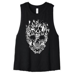 Funny Boston Terrier Skull Dog Skeleton Halloween Women's Racerback Cropped Tank