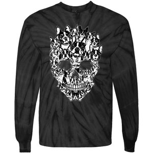 Funny Boston Terrier Skull Dog Skeleton Halloween Tie-Dye Long Sleeve Shirt